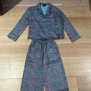 CYNTHIA ROWLEY SILK PAJAMA SET || animal pink / green combo